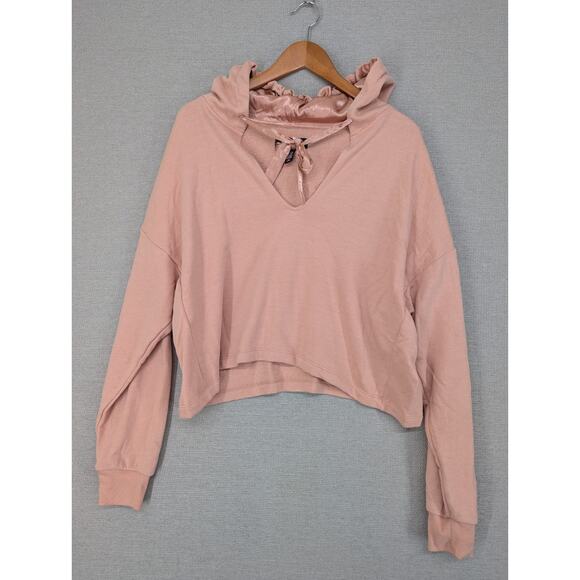 Victoria Secret Oversized Cropped Soft & Silky Satin Lined Hoodie Medium -825F58 - Picture 1 of 8